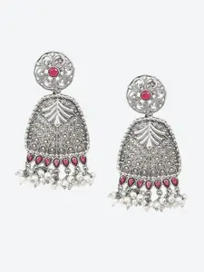 Biba Silver-Plated Stone-Studded & Beaded Contemporary Drop Earrings