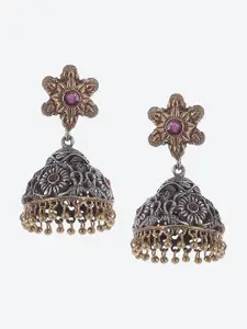 Biba Silver Plated Contemporary Oxidised Stone Studded Jhumkas Earrings