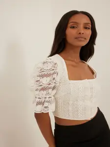 NA-KD Lace Inserts Shirt Style Crop Top