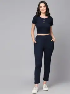 HILL STREET Round Neck Pure Cotton Top & Trousers