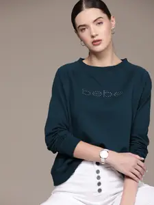bebe Teal Blue Season Staples Embellished Detail Sweatshirt