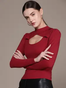 bebe Hot Red AM-PM Cut-Outs Top