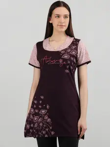 Duchess Notched Neck Floral Printed Cotton Lounge T-shirt