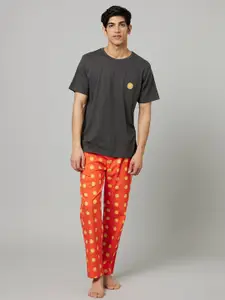 SMUGGLERZ INC. Printed Round Neck T-shirt With Lounge Pants