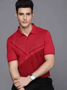 Louis Philippe Striped And Colourblocked Polo Collar T-shirt