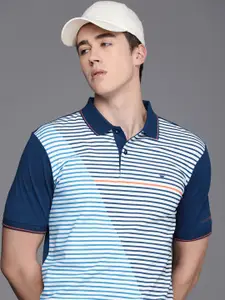 Louis Philippe Striped Applique Polo Collar Casual T-shirt