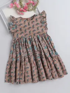 The Magic Wand Girls Floral Print Flutter Sleeve Ruffled Fit & Flare Dress
