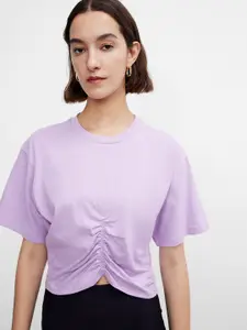 Urban Revivo Women Ruched Pure Cotton T-shirt