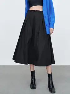 Urban Revivo Cotton Pleated A-Line Midi Skirt
