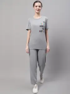 VIMAL JONNEY Printed Round Neck Short Sleeves Sports T-Shirt With Trouser Co-Ords
