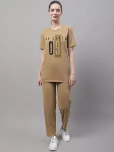 MACK JONNEY Printed Round Neck Short Sleeves Sports T-shirt With Trousers Co-Ords