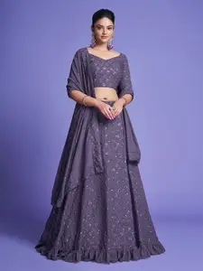 ODETTE Embroidered Sequinned Semi-Stitched Lehenga Choli With Dupatta