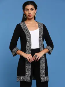 De Moza Printed Acrylic Longline Open Front Shrug