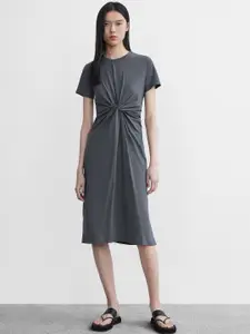 Urban Revivo Cotton Knitted Twisted A-Line Dress