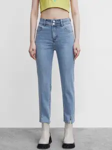 Urban Revivo Women Straight Fit Slit Hem High-Rise Jeans
