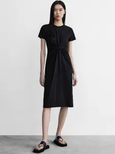 Urban Revivo Cotton Knitted Twisted A-Line Dress