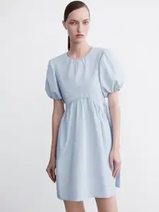 Urban Revivo Textured Puff Sleeve A-Line Dress