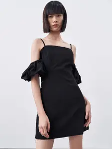 Urban Revivo Rivet Studded Cold-Shoulder Sheath Mini Dress