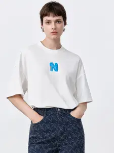 Urban Revivo Drop-Shoulder Sleeves Pure Cotton Oversized T-shirt
