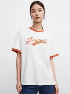 Urban Revivo Typography Printed Pure Cotton T-shirt