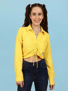 Flying Machine Ruched Front Full Sleeve Shirt Style Crop Top
