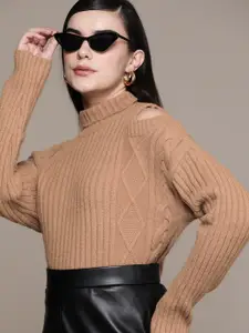 bebe All Day Cold-Shoulder Sleeves Ribbed Pullover