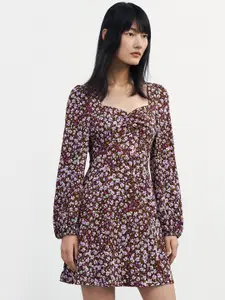 Urban Revivo Floral Print Puff Sleeves Fit & Flare Dress