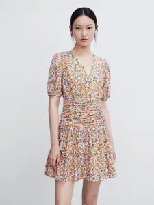 Urban Revivo Pure Cotton Floral Print Puff Sleeve A-Line Dress