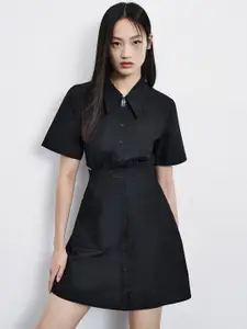 Urban Revivo Cut-Out Detail Pure Cotton Shirt Mini Dress