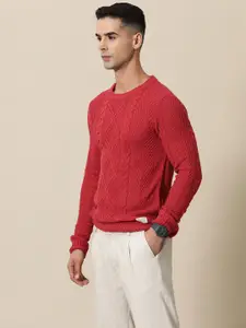 Mr Bowerbird Men Solid Cable Ribbed Tailored Fit Pullover
