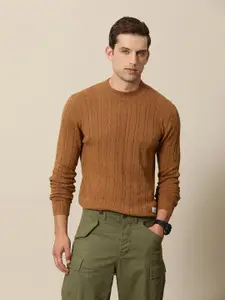 Mr Bowerbird Men Solid Cable Ribbed Pure Cotton Tailored Fit Pullover