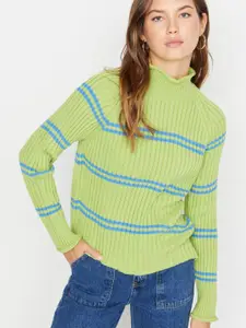 Trendyol Striped High Neck Raglan Sleeves Sweater