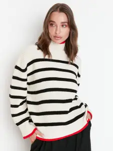 Trendyol Striped Loose Knit Turtle Neck Pullover Sweater