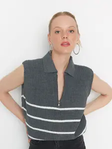 Trendyol Striped Shirt Collar Sleeveless Sweater