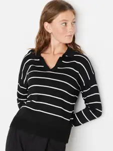 Trendyol Striped Drop-Shoulder Sleeves Acrylic Top