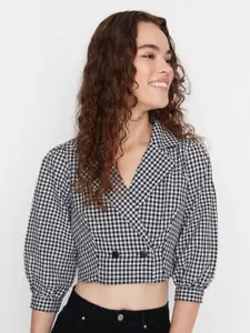 Trendyol Black Checked Crop Shirt Style Top