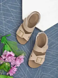 BRISKERS Girls Open Toe Flats With Buckle Detail