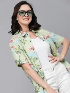 Style Quotient Green Tropical Printed Relaxed Cotton Casual Shirt