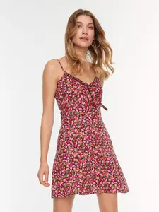 Trendyol Shoulder Straps Floral Printed A-Line Mini Dress