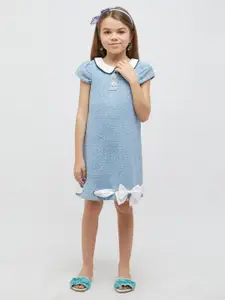 One Friday Girls Self Design Peter Pan Collar Bow A-Line Dress