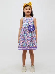 One Friday Girls Floral Printed Smocked Pure Cotton Fit & Flare Dress