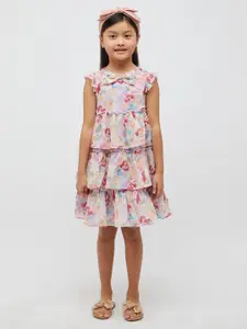 One Friday Girls Disney Princess Printed Bow Detail Tiered A-Line Dress