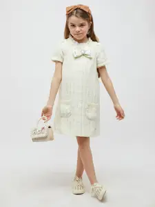 One Friday Girls Checked Round Neck A-Line Dress