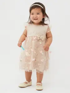 One Friday Infant Girls Embroidered Flutter Sleeves A-Line Dress