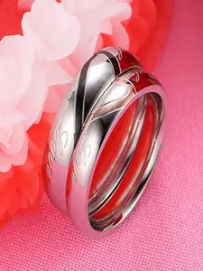 UNIVERSITY TRENDZ 2Pcs Silver-Plated Half Heart Couple Finger Rings