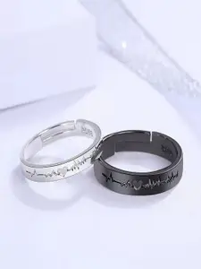 UNIVERSITY TRENDZ 2 Pcs Silver-Plated Heartbeat Adjustable Couple Finger Rings