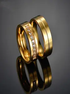 UNIVERSITY TRENDZ 2 Pcs Gold-Plated Crystal Studded Couple Finger Ring