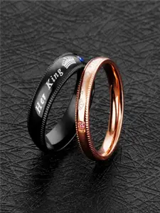UNIVERSITY TRENDZ 2Pcs Copper-Plated His Queen Her King Engraved Love Couple Ring Set