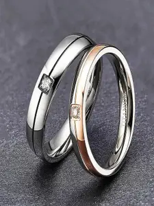 UNIVERSITY TRENDZ 2Pcs Silver-Plated CZ-Studded Adjustable Finger Ring