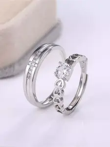 UNIVERSITY TRENDZ 2Pcs Silver-Plated Crystal Studded Couple Finger Rings